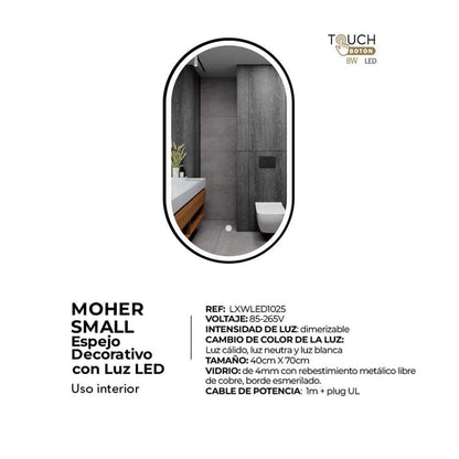 Espejo Moher Small, Ovalado Con Luz Led