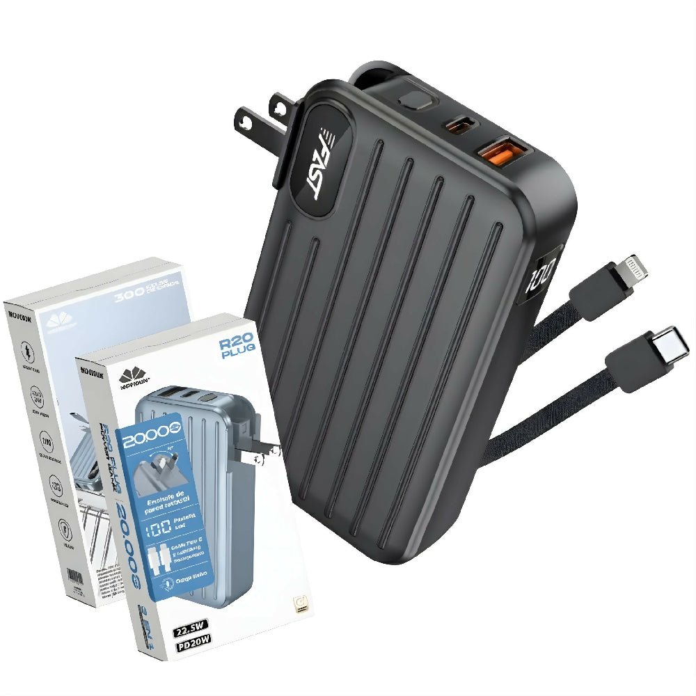 Power Bank R20 Plug Movisun 20000MaH Conector Integrado Y Carga Rápida