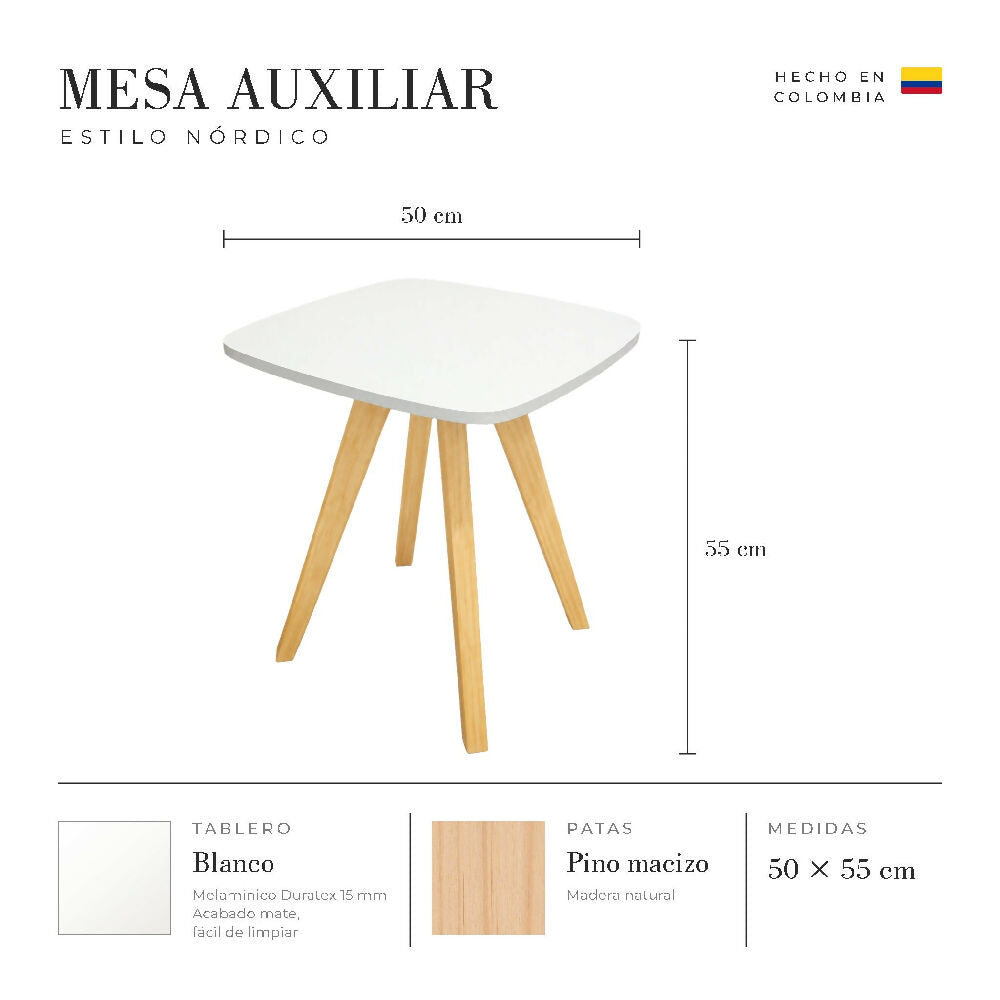 Mesa Auxiliar Nórdica Cuadrada Grande