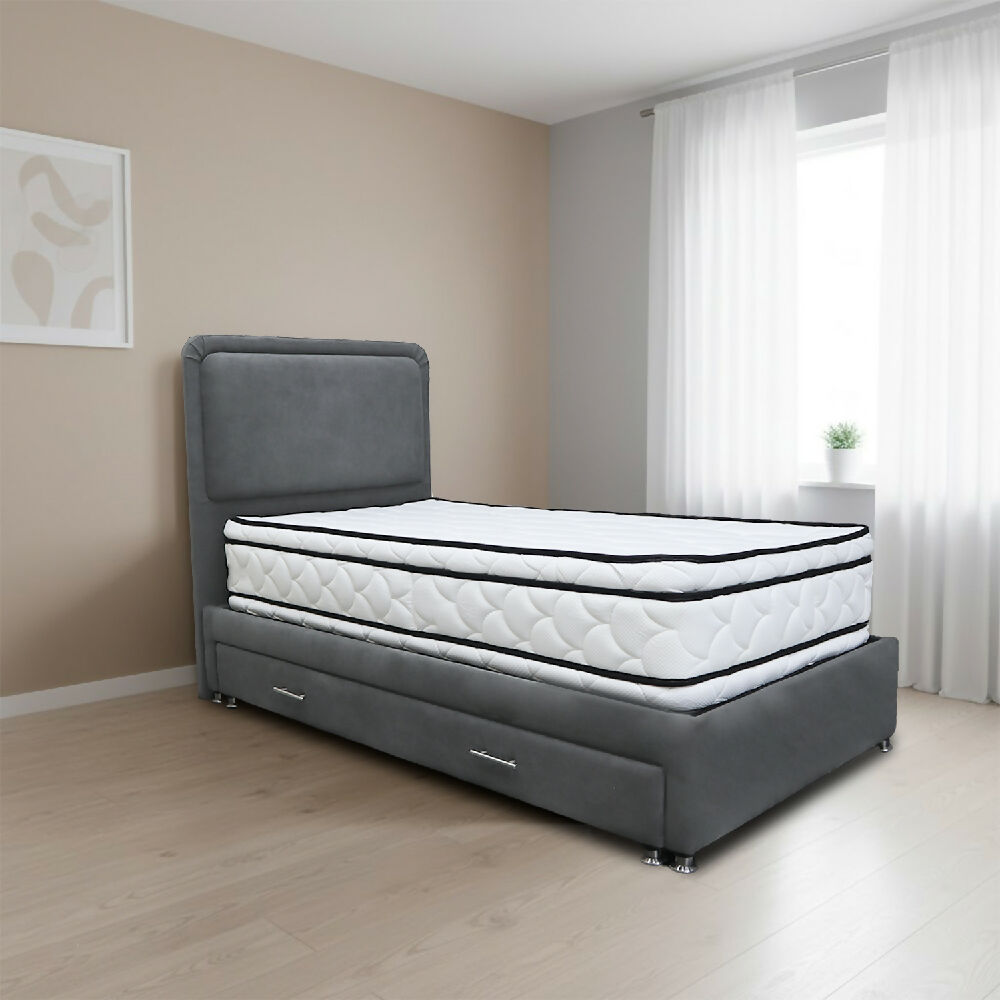 Combo Cama Tarima Nube 100x190 Sencillo Gris Oscuro mas Espaldar