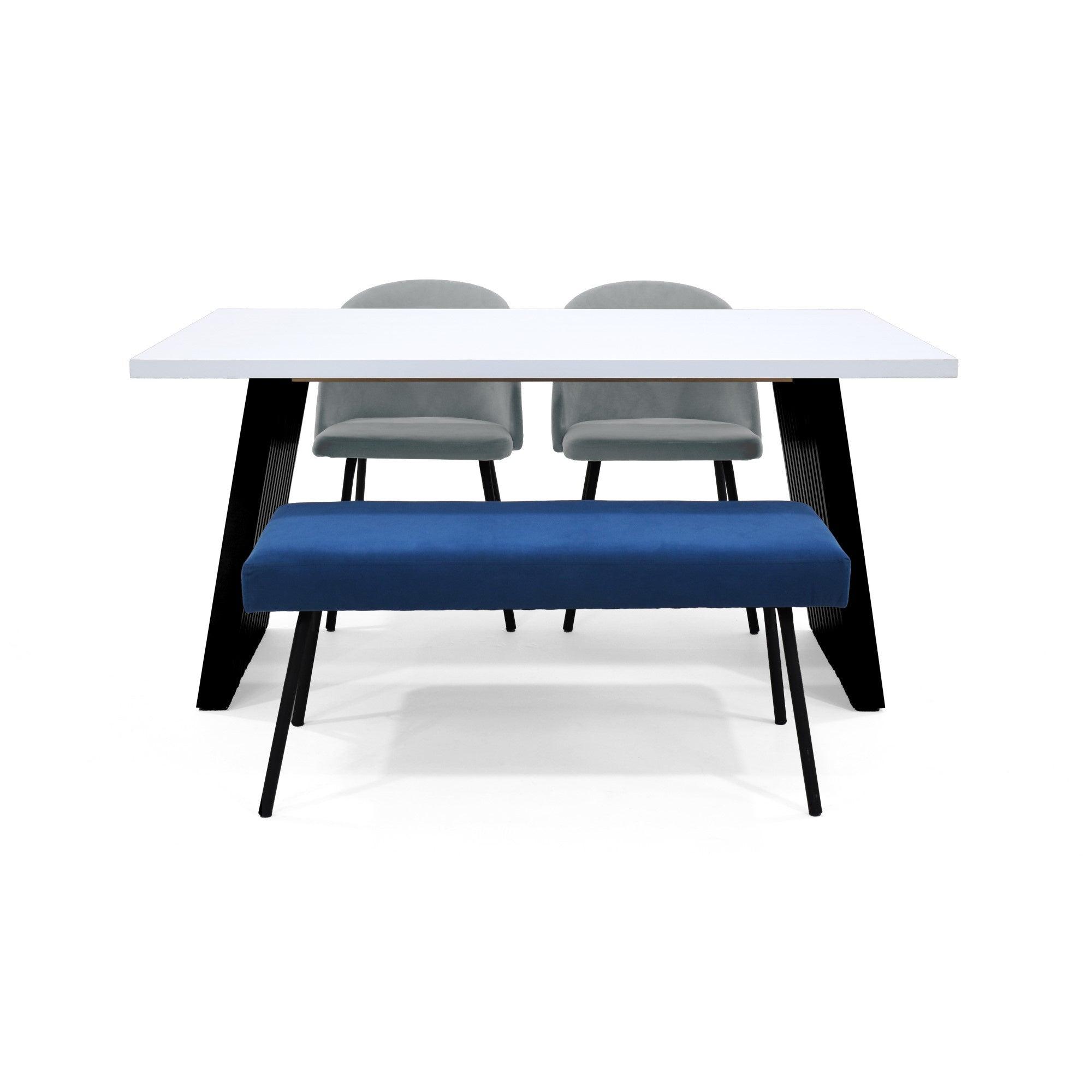 Set de Comedor Aragon con 2 Sillas Osaka Plata y 1 Banqueta Cadiz Azul
