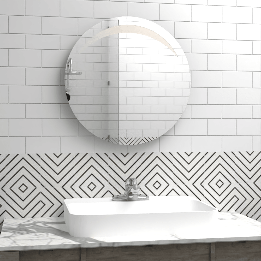 Espejo Bombay, en Forma Redonda con Diseño en Sandblasting en la parte superior - VIRTUAL MUEBLES