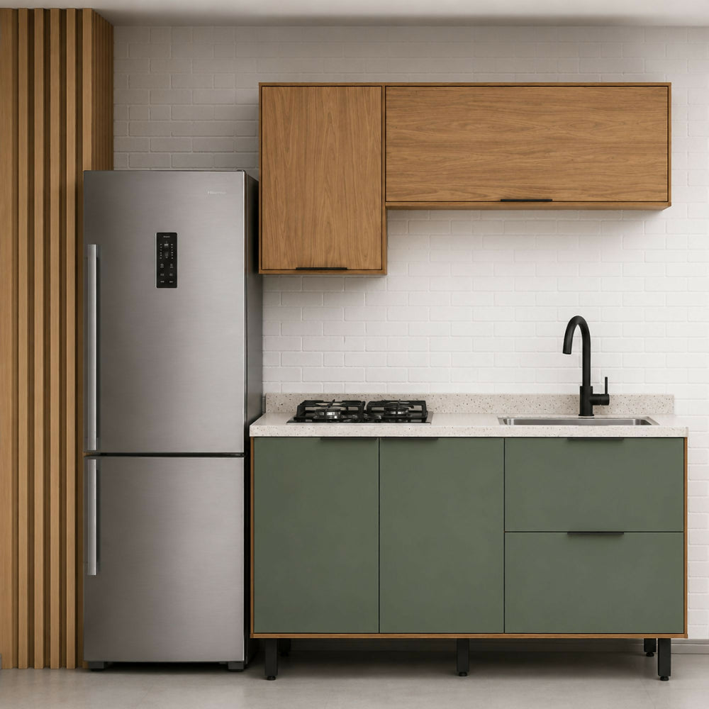 Cocina 120 cm Sicilia 4 Puertas 2 Cajones - Natural/Oliva