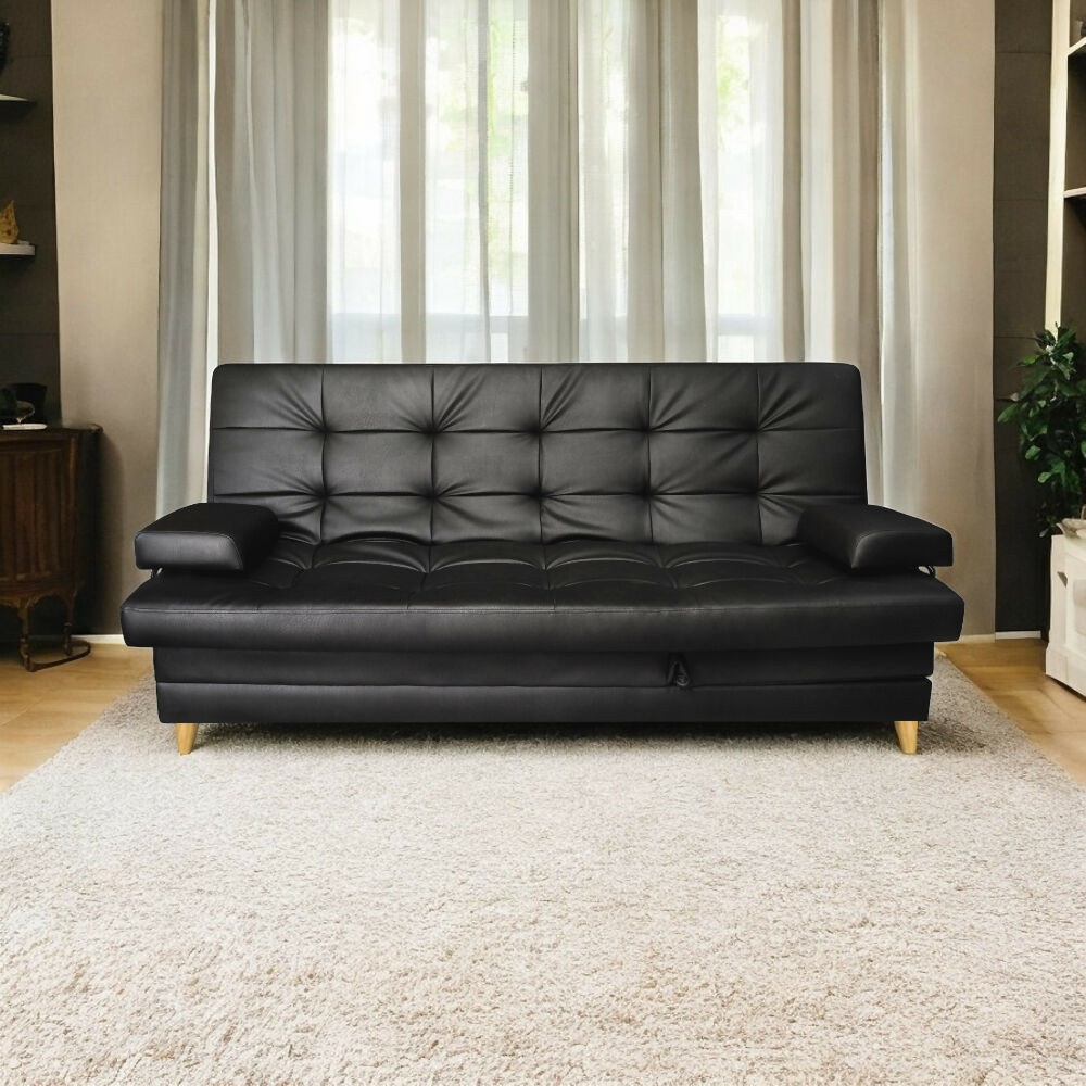 Sofá Cama 5 Posiciones Balmain Multifuncional Tipo Cuero Negro