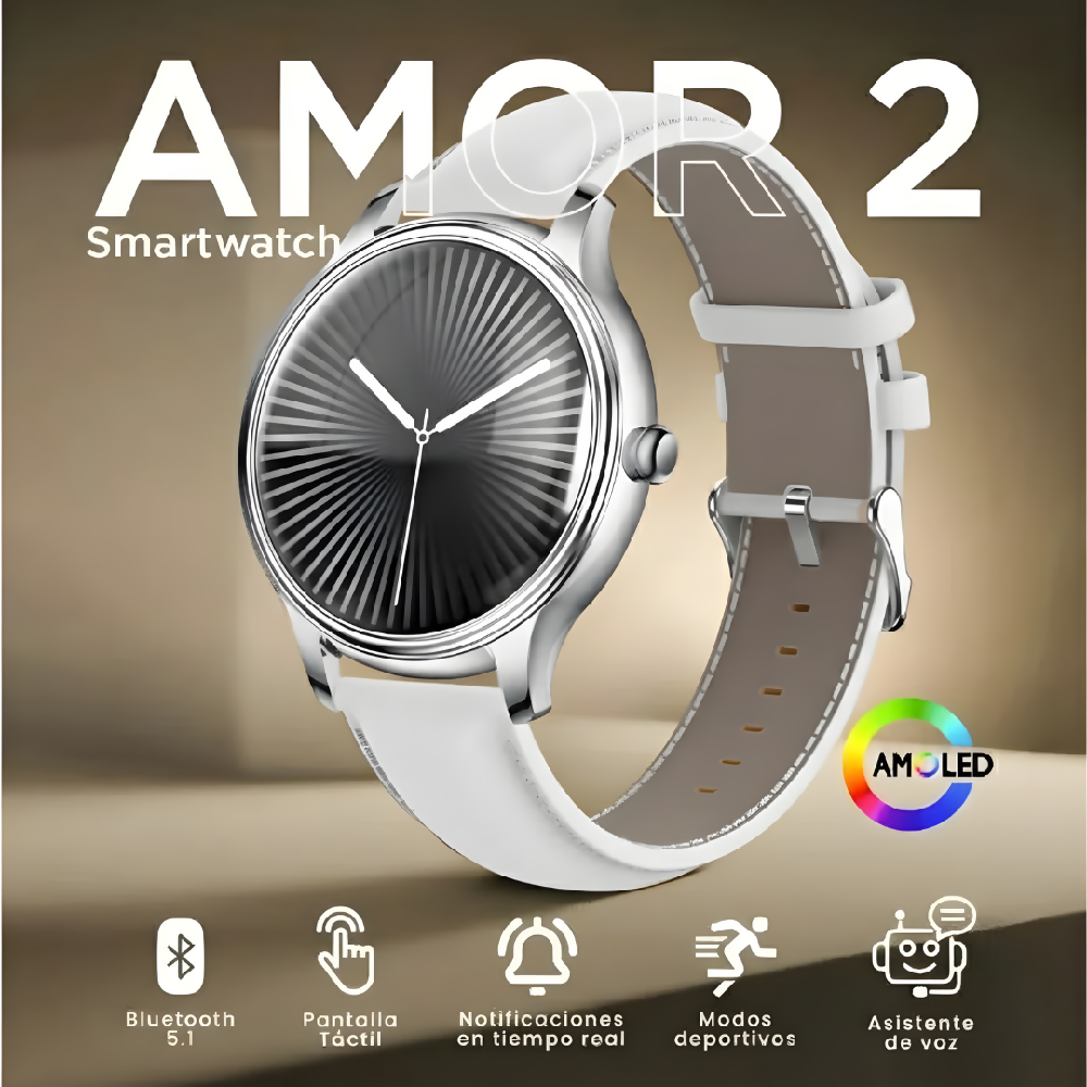 Smartwatch Amor 2 Mobulaa Bluetooth Reloj Inteligente Con Pantalla HD, Frecuencia Cardíaca Y Batería Duradera
