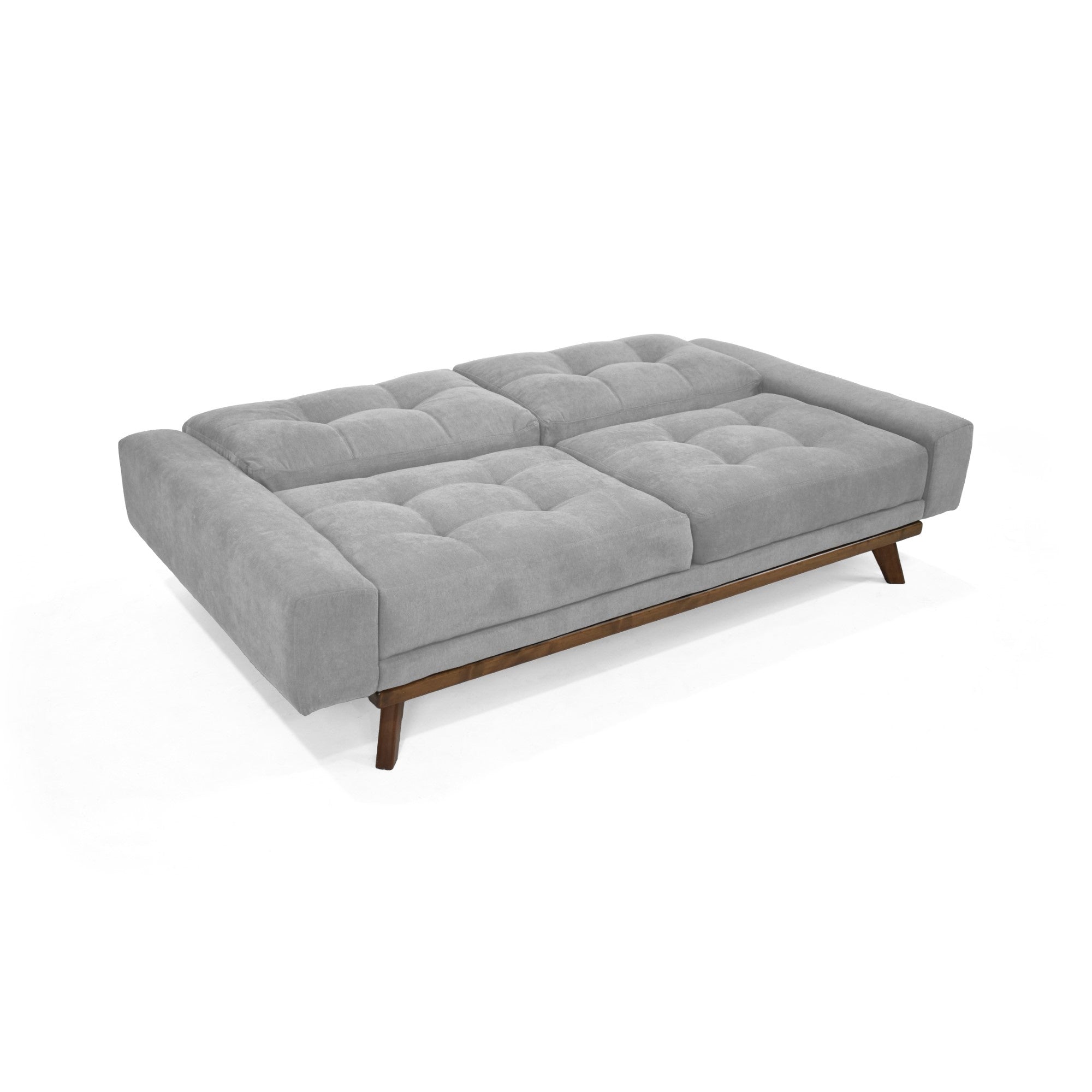 Sofa Cama Suiza Tela Plata Matiz Caoba