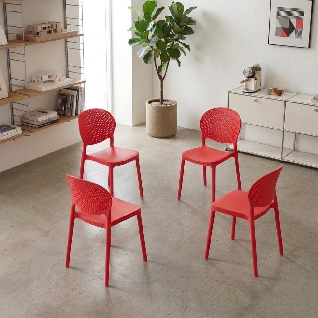 Set de 4 Sillas Florida, Color Rojo, con Espaldar y Diseño Moderno
