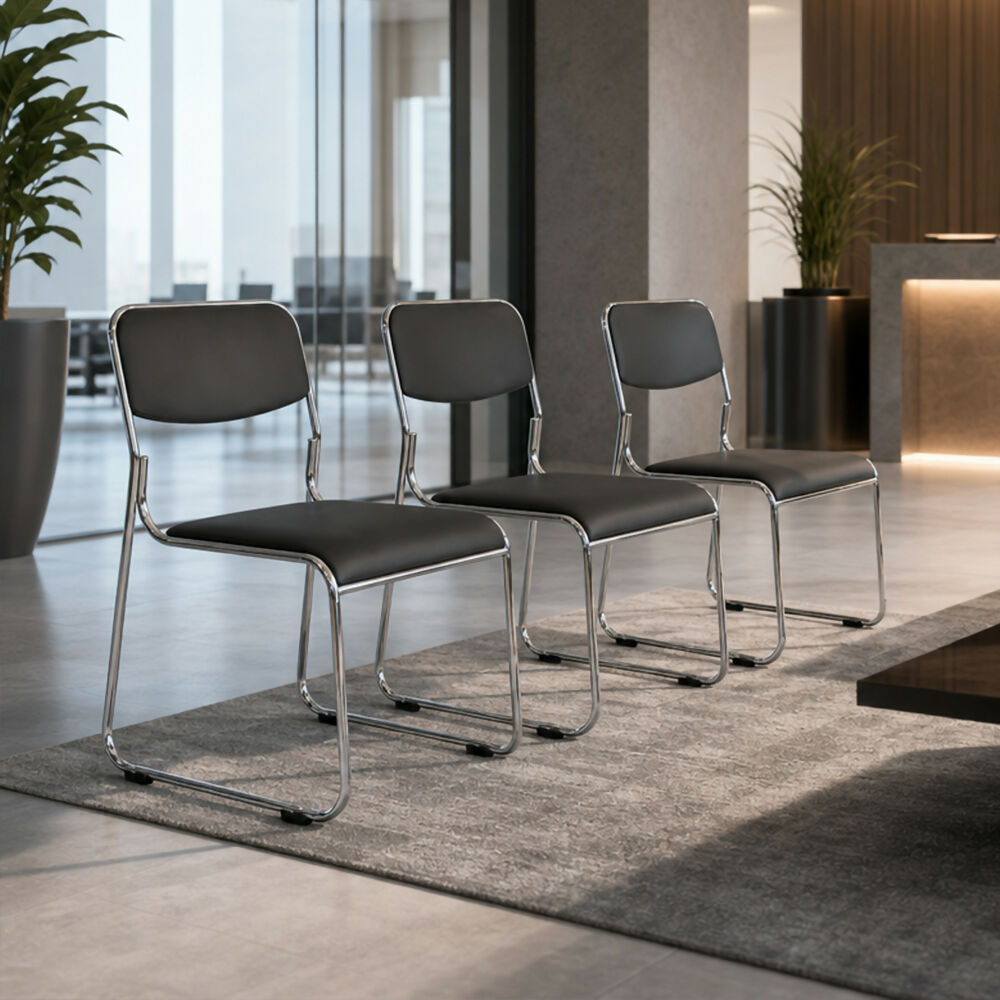 Silla Interlocutora Fija de Oficina Dubai Negra Cromada