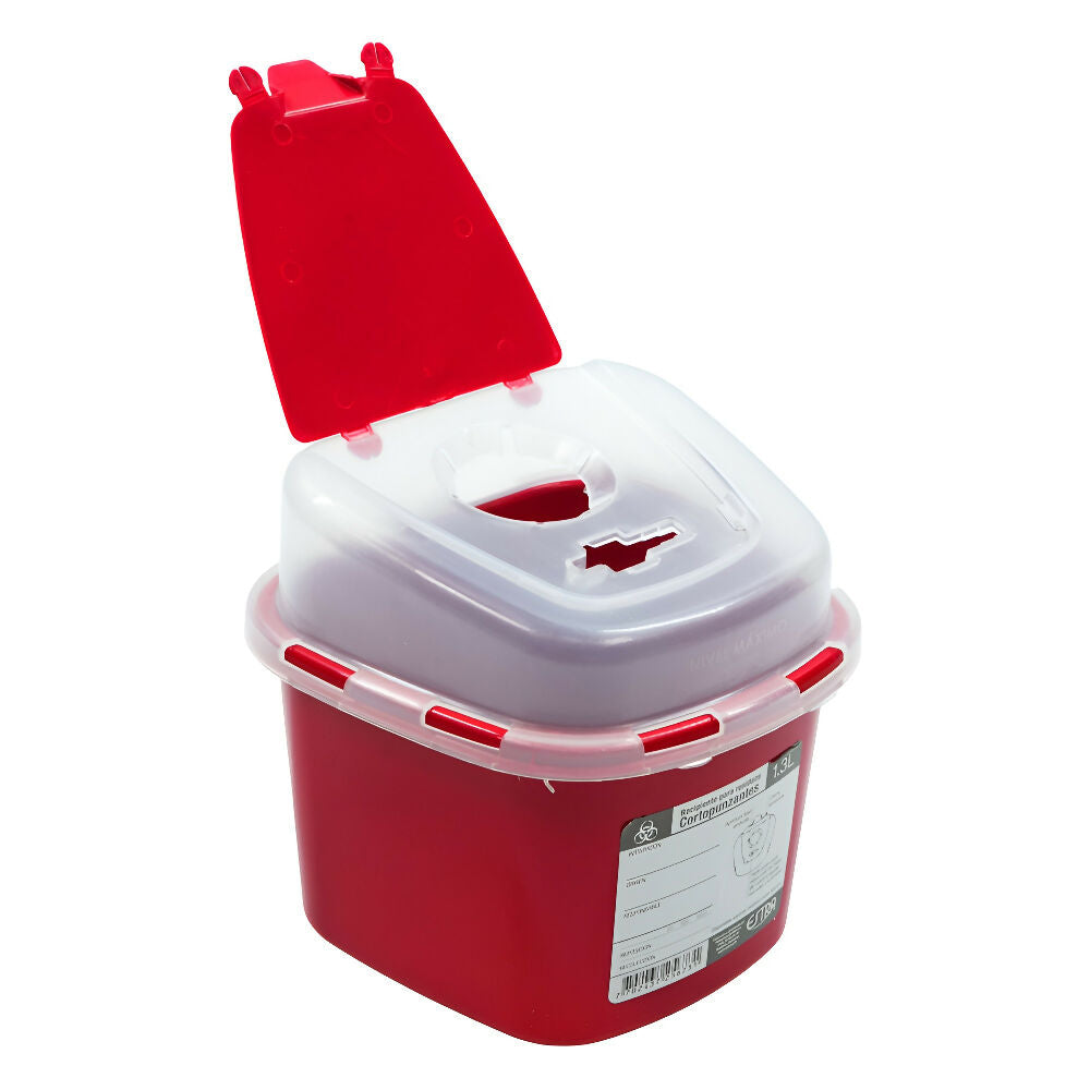 Recipiente Para Residuos Cortopunzantes 1.3L Rojo