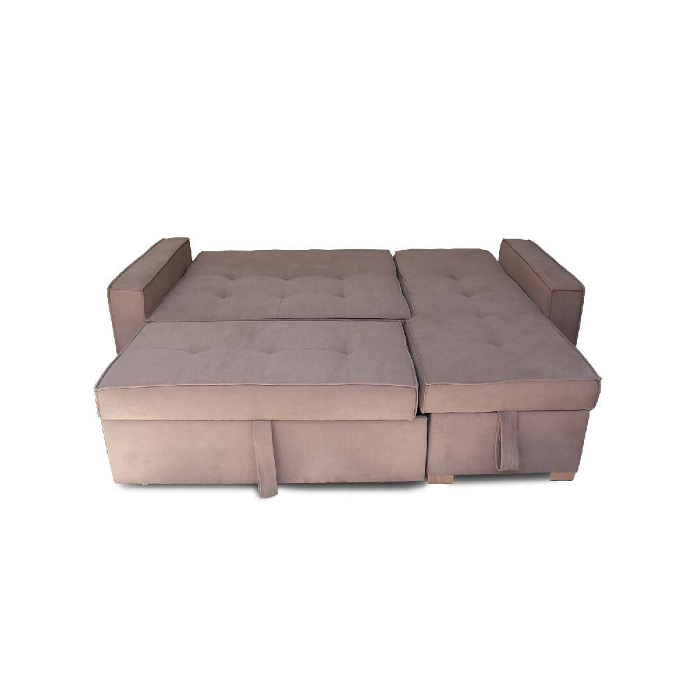 Esquinero Baúl Marsella Multifuncional Reclinable Derecho Camel + Cojines Decorativos