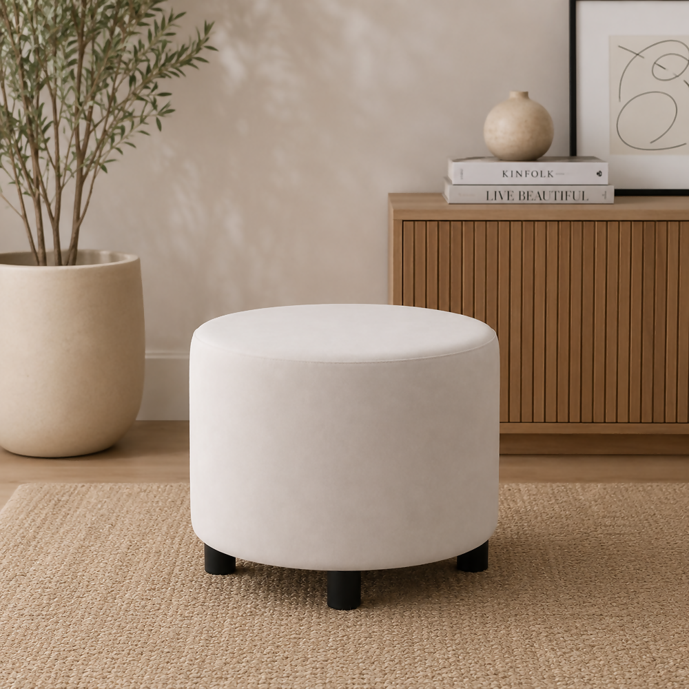 Puff Redondo 40x40 Blanco Tela