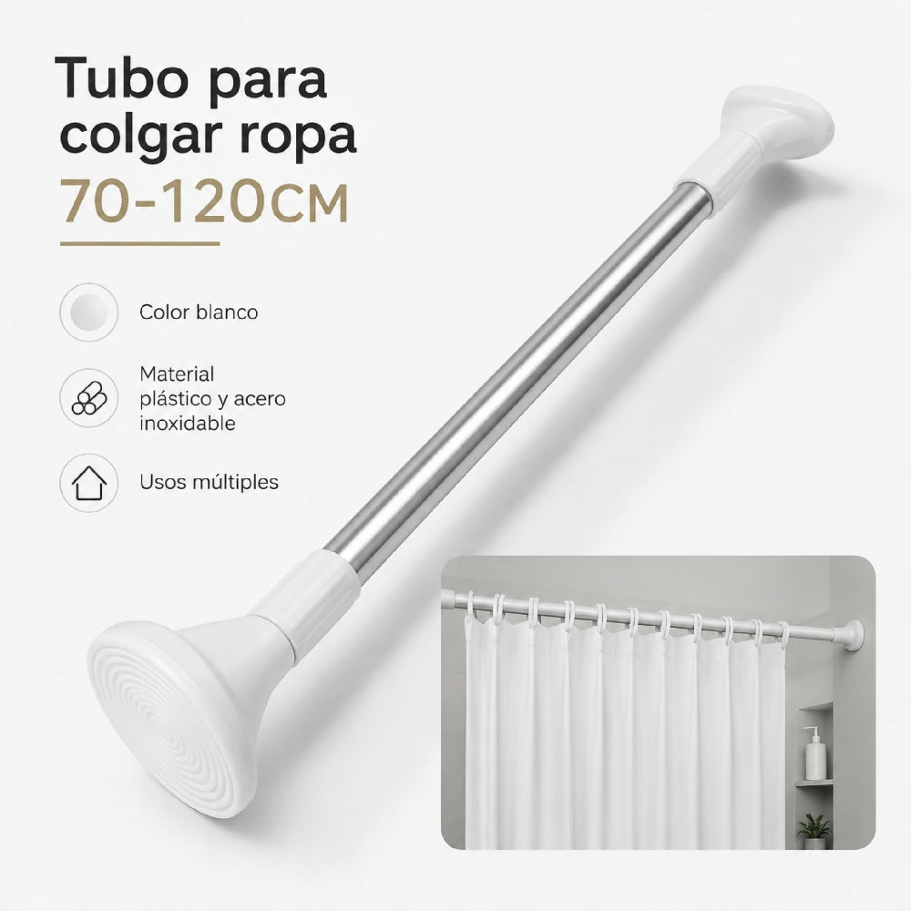 Tubo Para Colgar Ropa Ajustable Extensible 70-120 Cm De Presion Tendedor