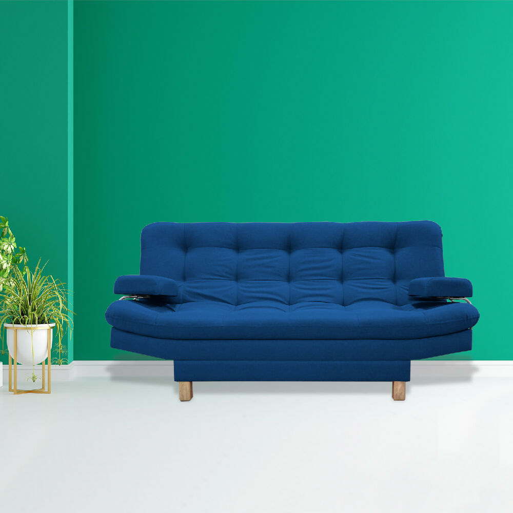 Sofacama Brunner 3 Posiciones Con Brazos extraíbles Azul Petróleo + Cojines Decorativos