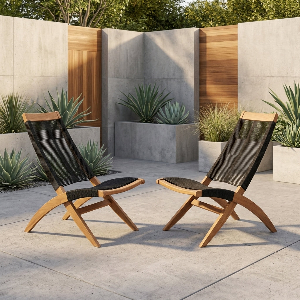 Silla Plegable de Madera para Exterior Lomy, Negro, sin Brazos X2