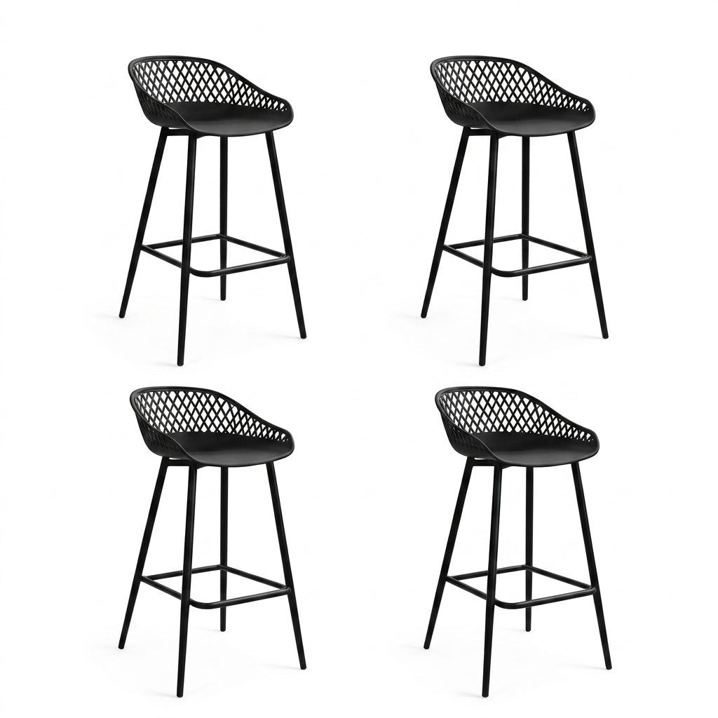 Set de 4 Sillas para Bar India, Color Negro, con Estructura Metálica