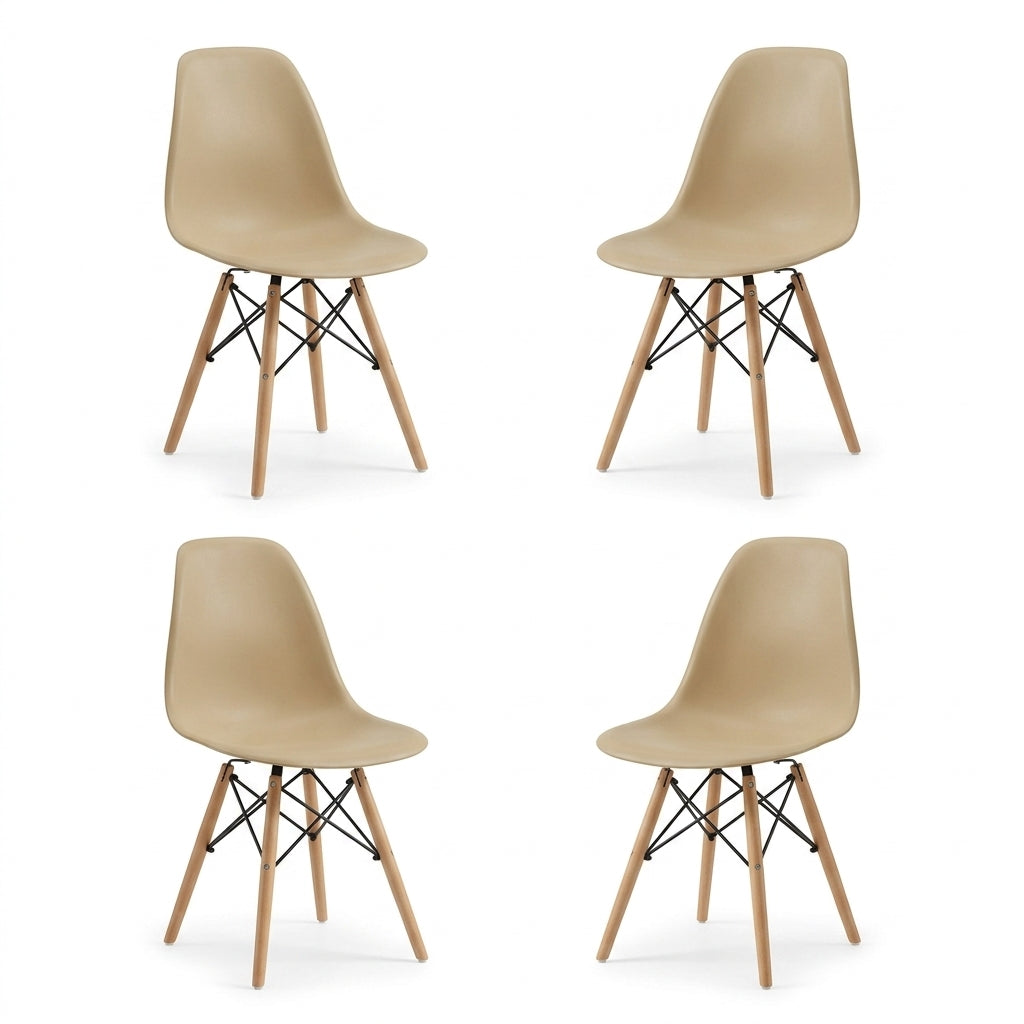 Set de 4 Sillas Eames, Color Taupe, con Patas de Madera