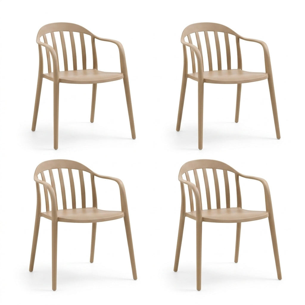 Set de 4 Sillas con Brazos Delhi, Khaki, con Espaldar y Diseño Minimalista