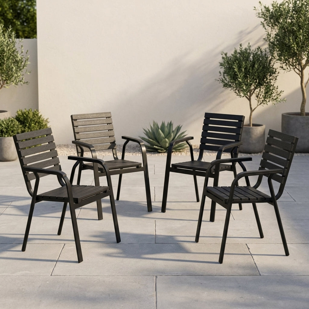 Set de 4 Sillas Comedor Exterior Rapel Negro, con Cómodo Espaldar