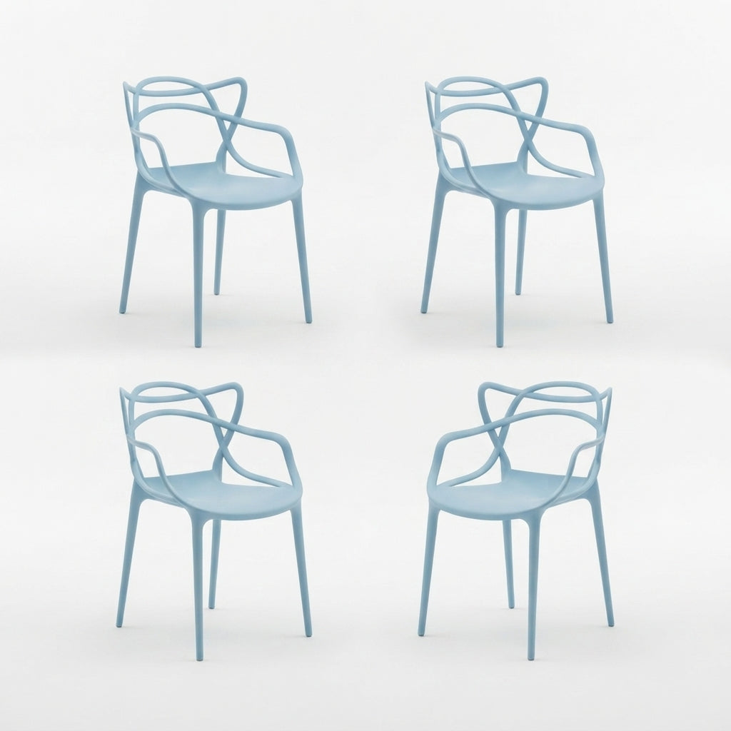 Set de 4 Sillas Palermo, Color Azul Claro, con Espaldar y Diseño Moderno