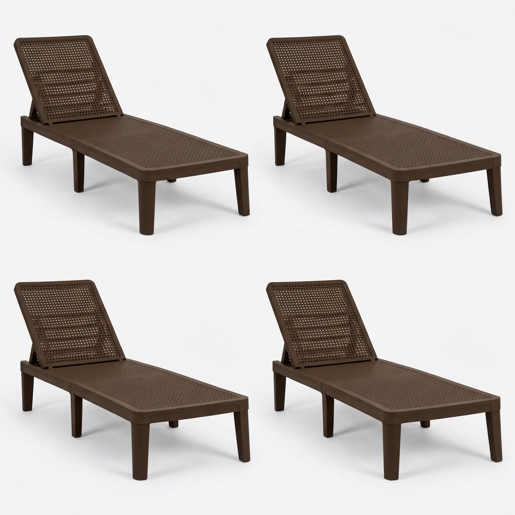 Set de 4 Camas Asoleadoras Delhi, Café, Diseño Minimalista