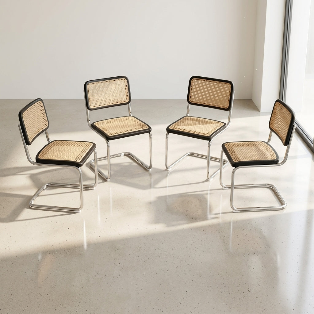 Set de 4 Sillas Vintage Dos, Plata, Negro y Beige, con Espaldar Transpirable y Diseño Retro