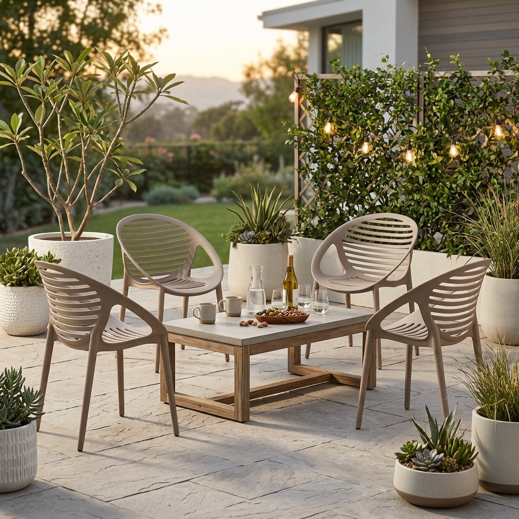 Silla Tokio con Brazos, Color Taupe, con Espaldar y Diseño Moderno