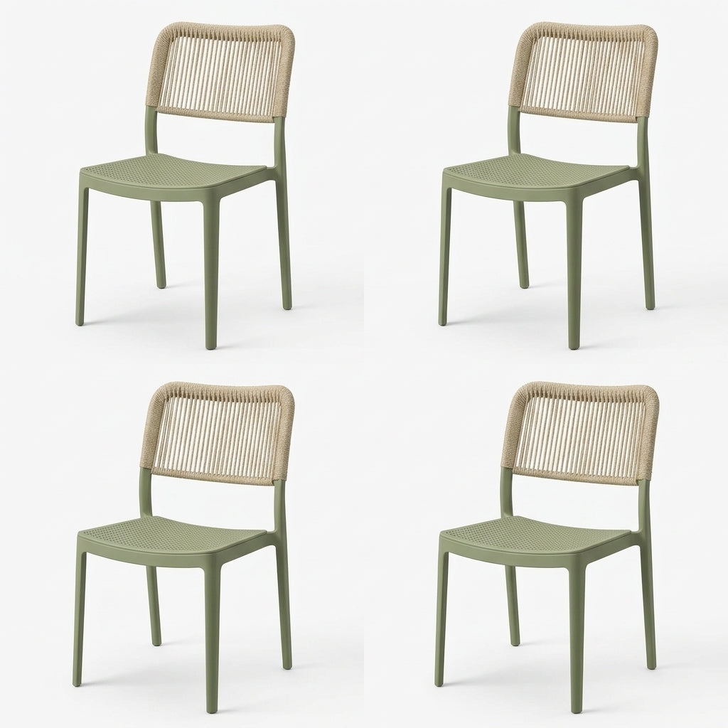 Set de 4 Sillas Austin, Color Verde Olivo, con Espaldar Tejido
