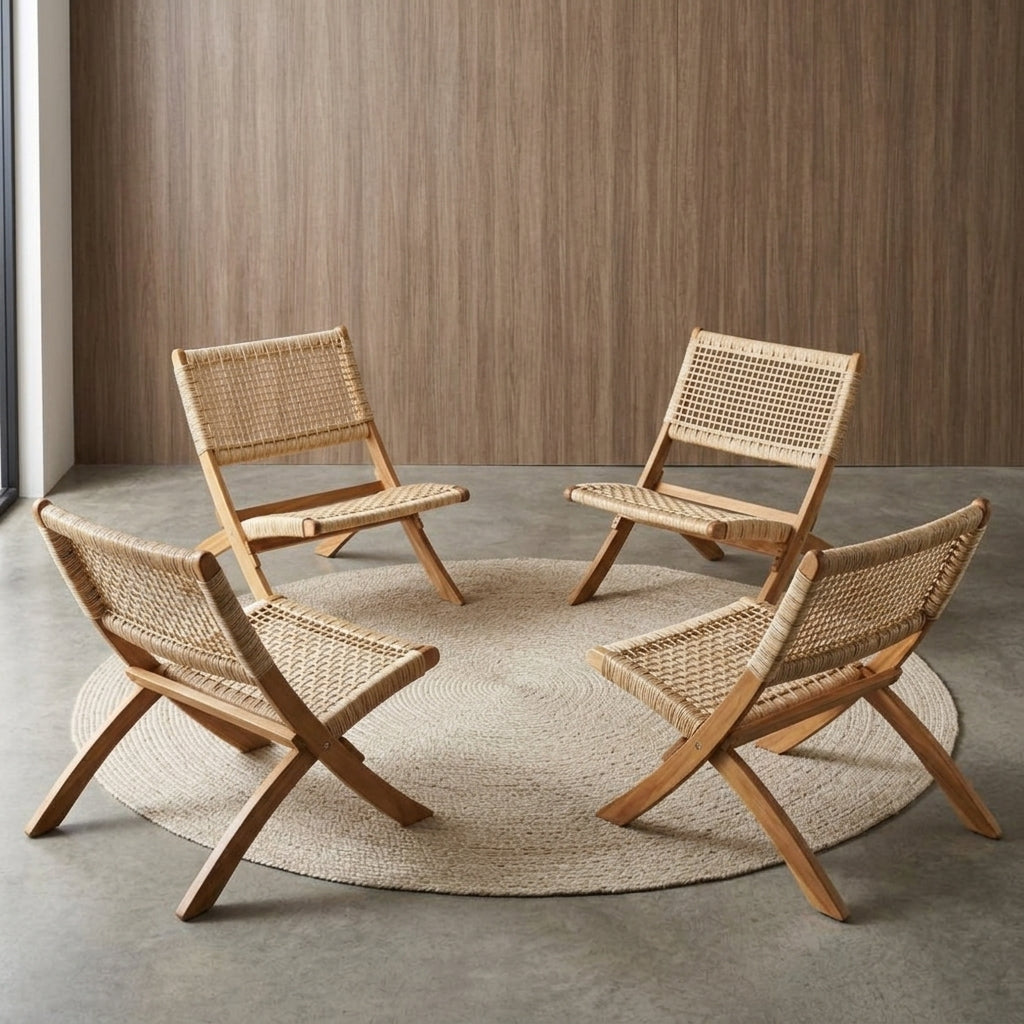 Silla Plegable de Madera para Exterior Vora, Crudo, Diseño Rústico y Moderno X4