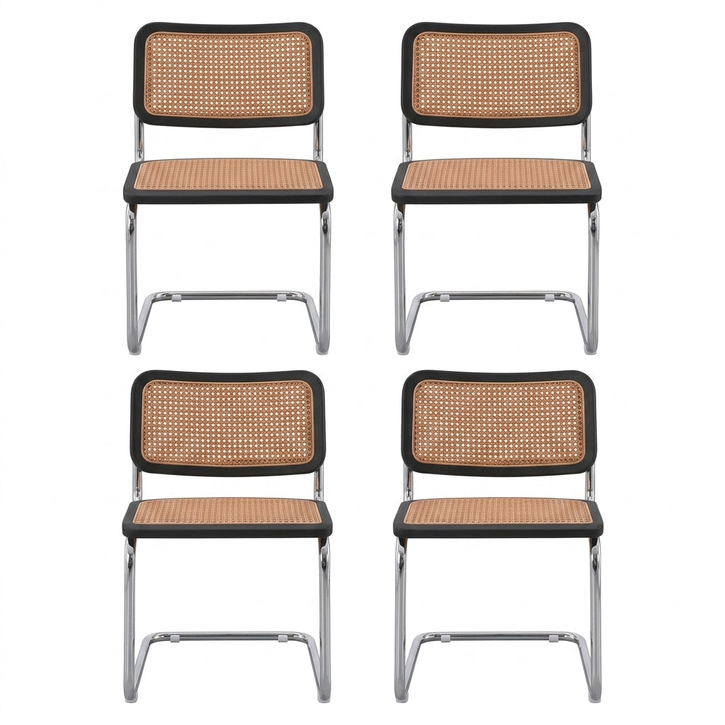 Set de 4 Sillas Vintage Dos, Plata, Negro y Beige, con Espaldar Transpirable y Diseño Retro