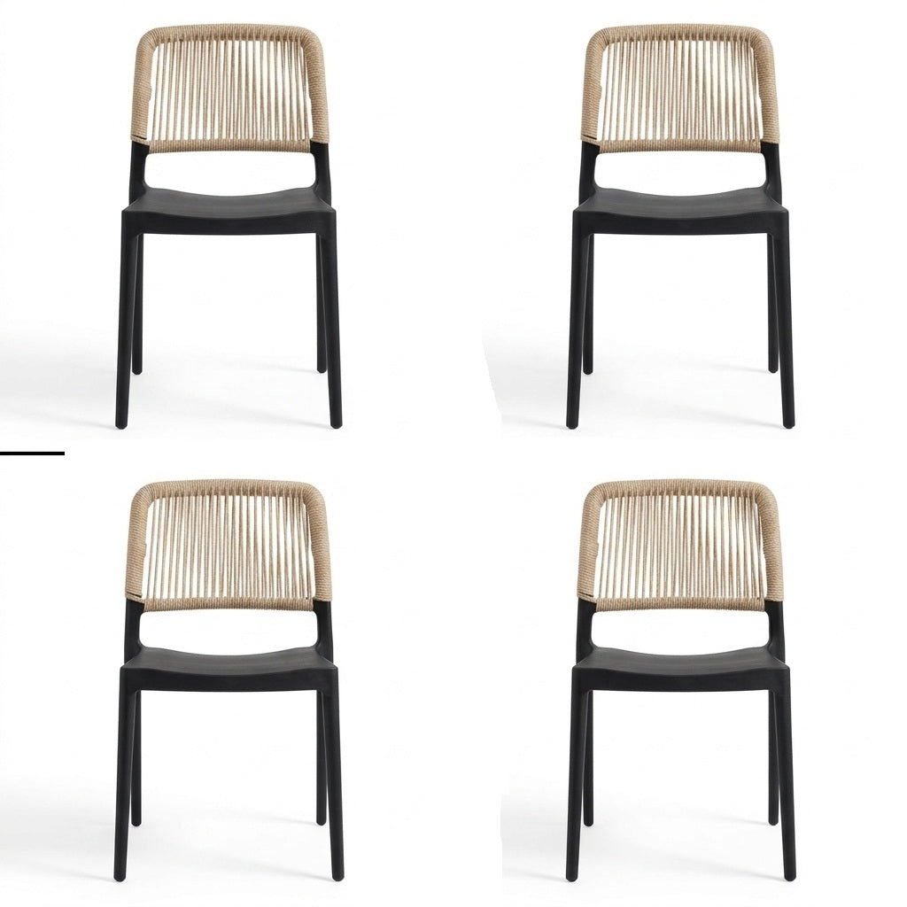 Set de 4 Sillas Houston, Color Negro, con Espaldar Tejido