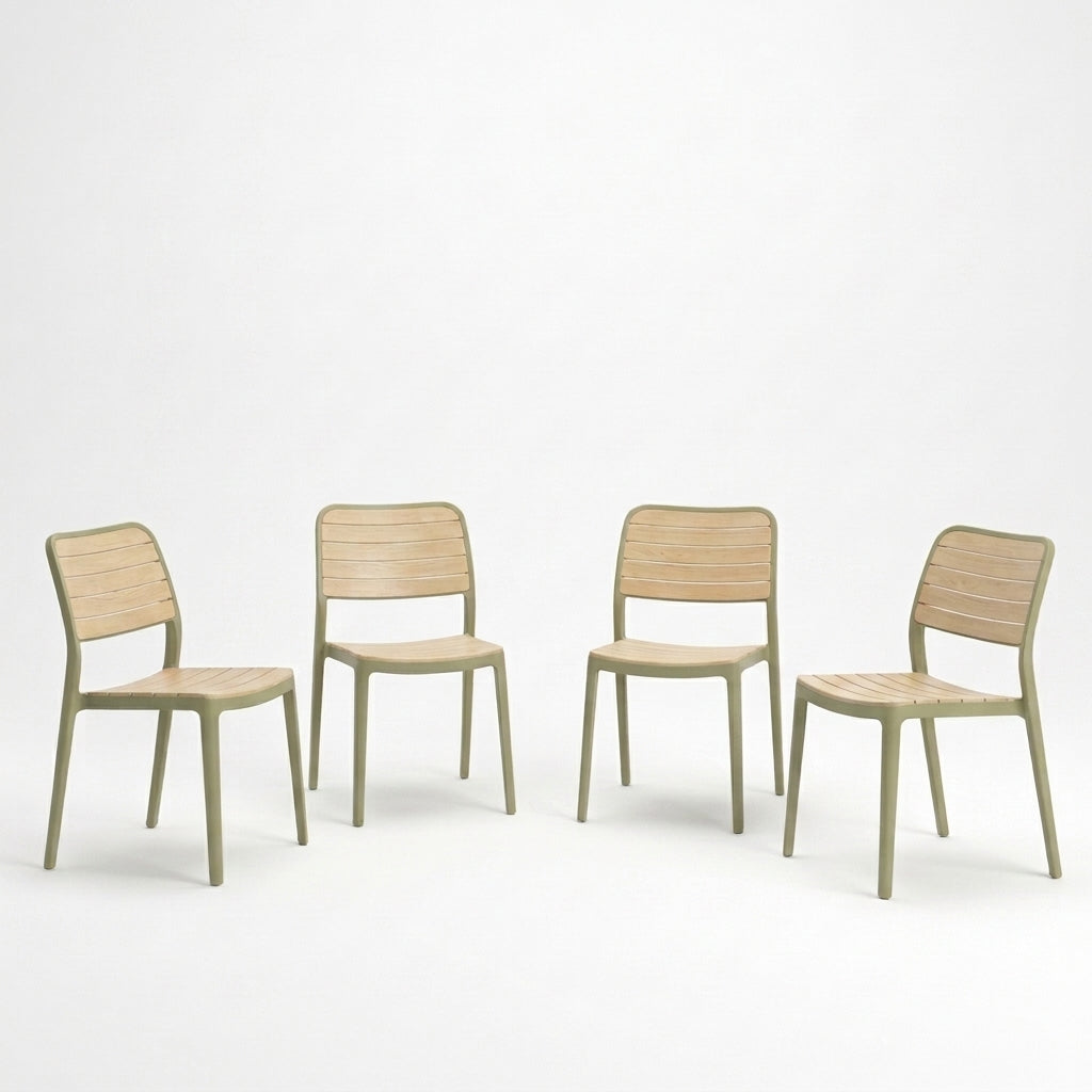 Set de 4 Sillas Carolina, Color Verde Olivo y Beige, con Espaldar de Líneas Horizontales