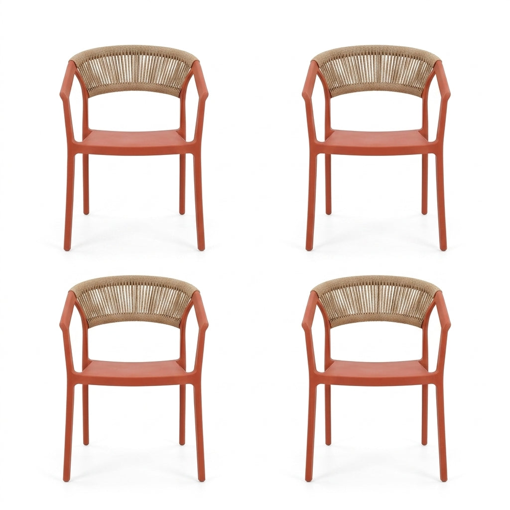 Set de 4 Sillas Balí, Terracota, con Espaldar en Cuerdas y Diseño Moderno