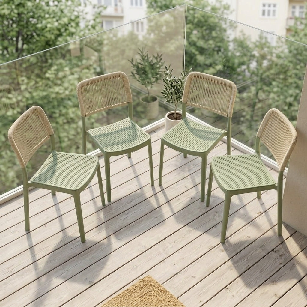 Set de 4 Sillas Austin, Color Verde Olivo, con Espaldar Tejido