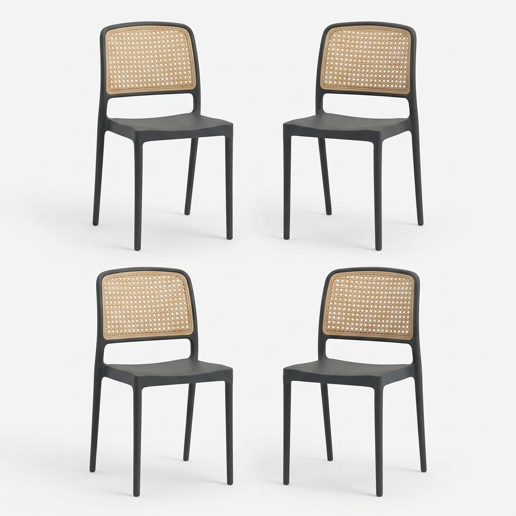 Set de 4 Sillas Texas, Color Negro y Beige, con Espaldar Transpirable