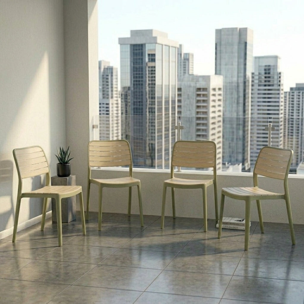 Set de 4 Sillas Carolina, Color Verde Olivo y Beige, con Espaldar de Líneas Horizontales