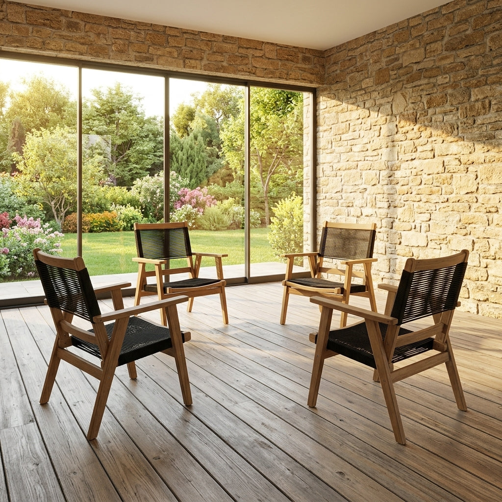 Silla Plegable de Madera para Exterior Lomy, Negro, con Brazos X4