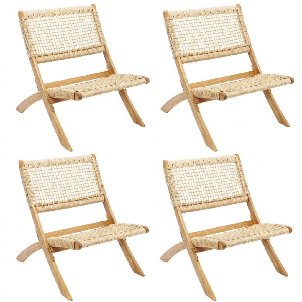 Silla Plegable de Madera para Exterior Vora, Crudo, Diseño Rústico y Moderno X4
