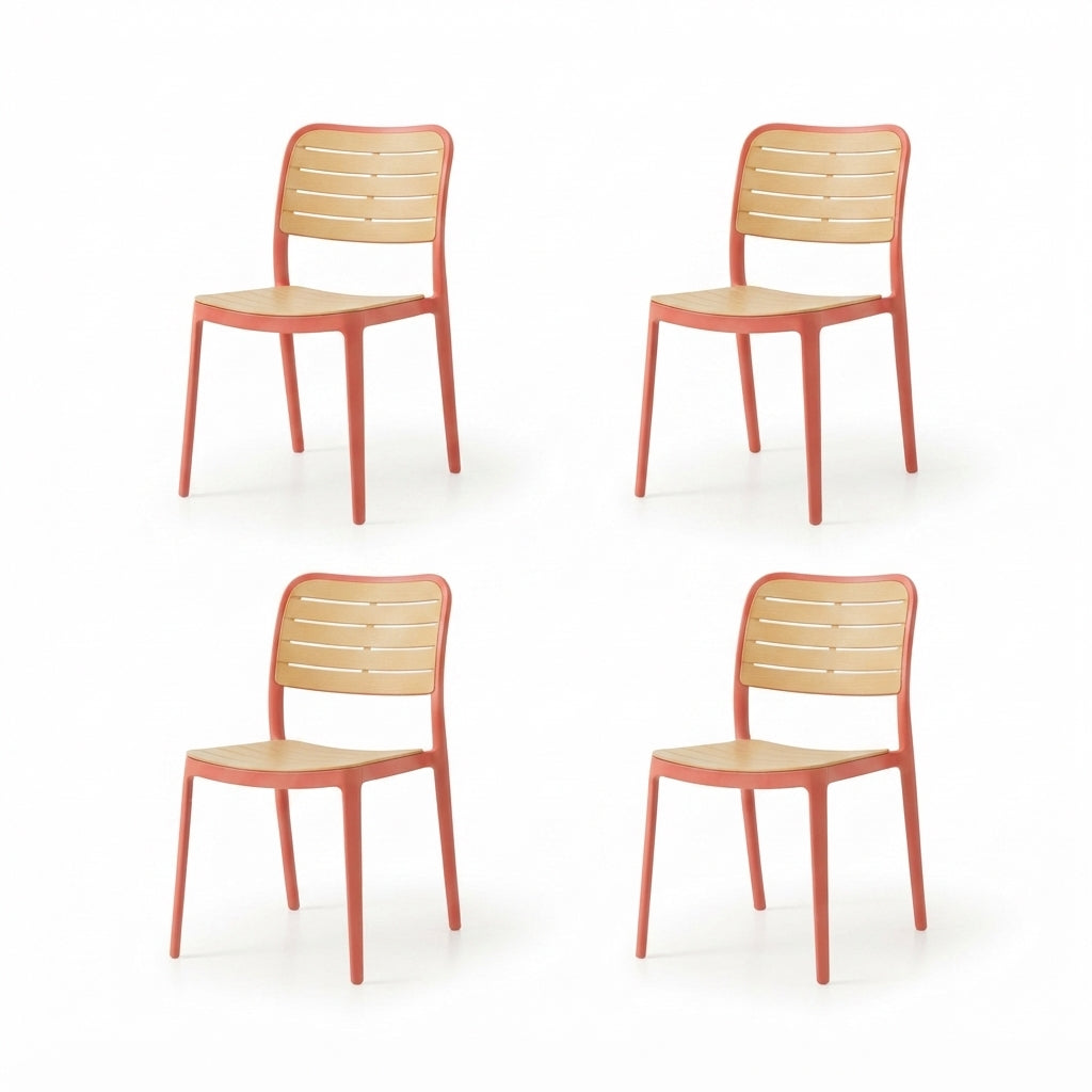 Set de 4 Sillas Carolina, Color Terracota y Beige, con Espaldar de Líneas Horizontales