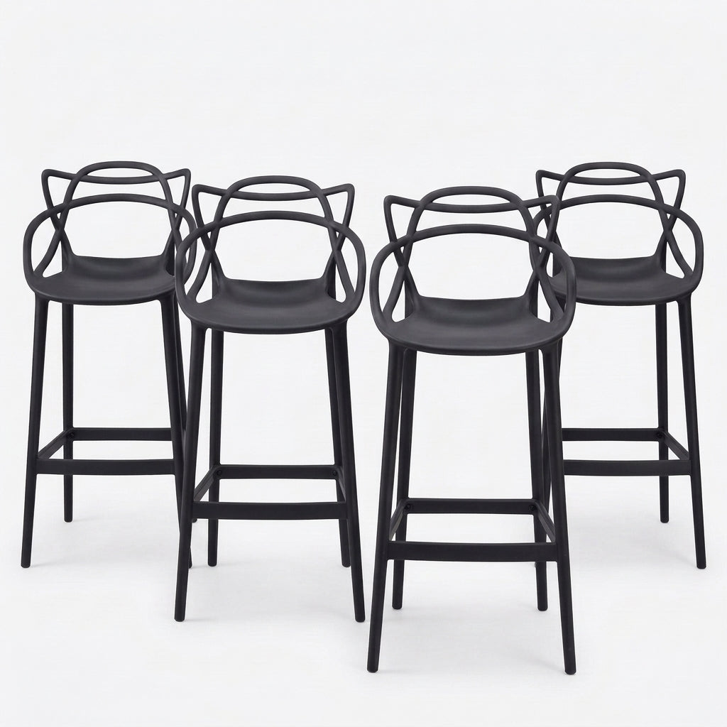 Set de 4 Sillas para Bar Palermo, Negro, con Reposa Pies Doble Proposito