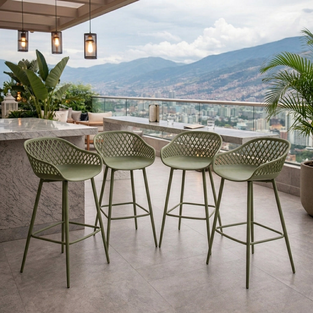 Set de 4 Sillas para Bar India, Color Verde, con Estructura Metálica