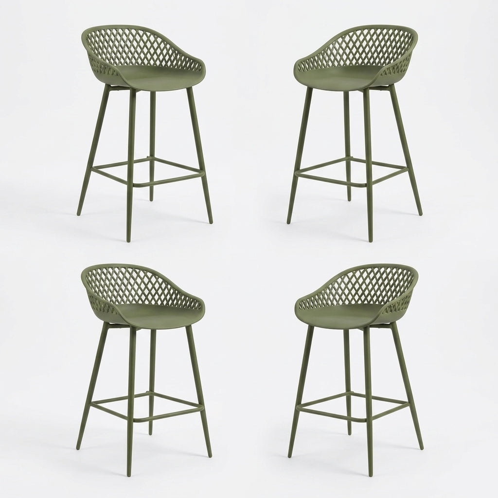 Set de 4 Sillas para Bar India, Color Verde, con Estructura Metálica