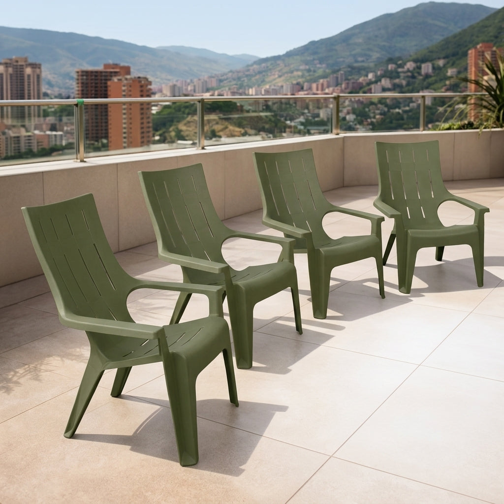 Set de 4 Sillas Playera con Brazos Ocean, Verde, con Espaldar y Reposa Brazos