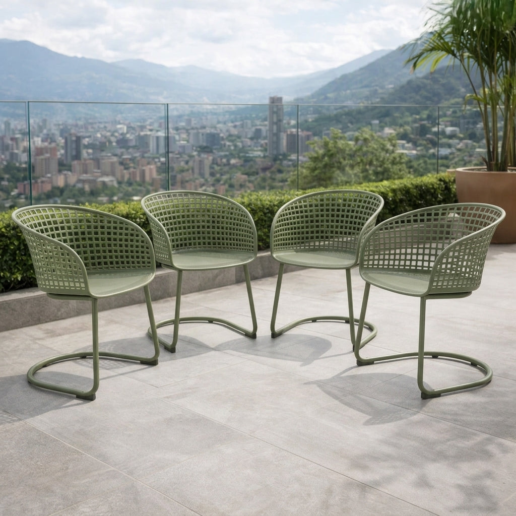Set de 4 con Brazos Calcuta, Verde, con Patas Metálica