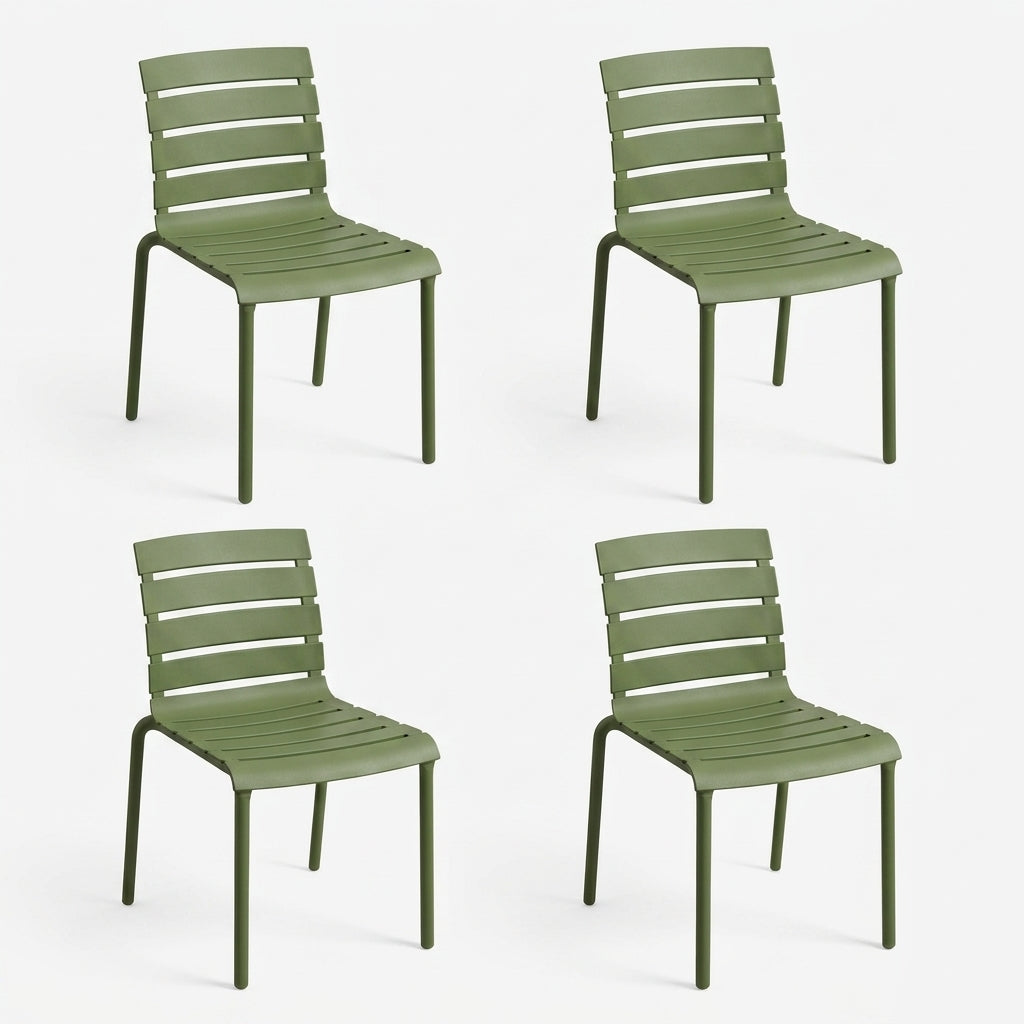 Set de 4 Sillas Montana, Color Verde, con Espaldar en Líneas Diseño Moderno