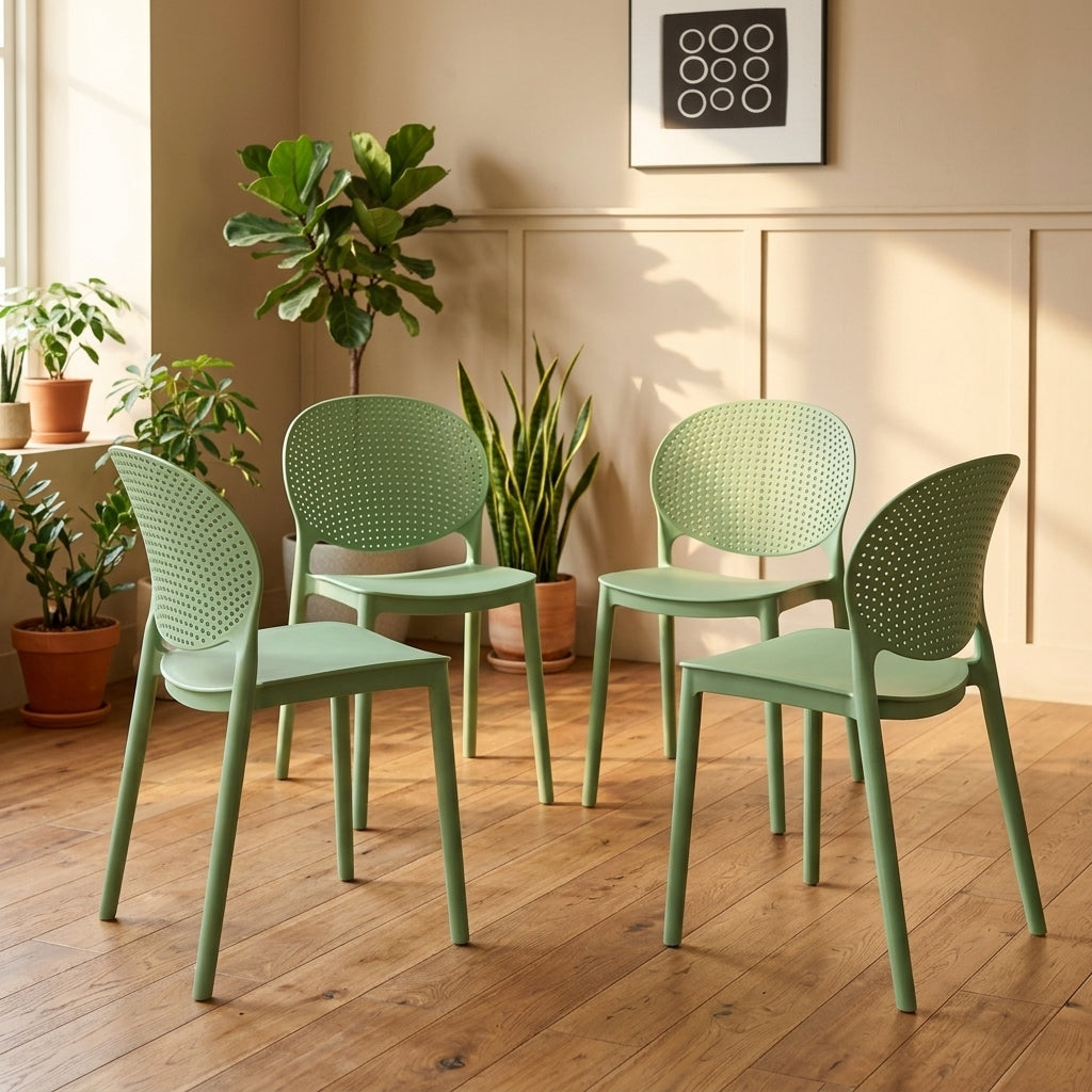 Set de 4 Sillas Florida, Color Verde, con Espaldar y Diseño Moderno