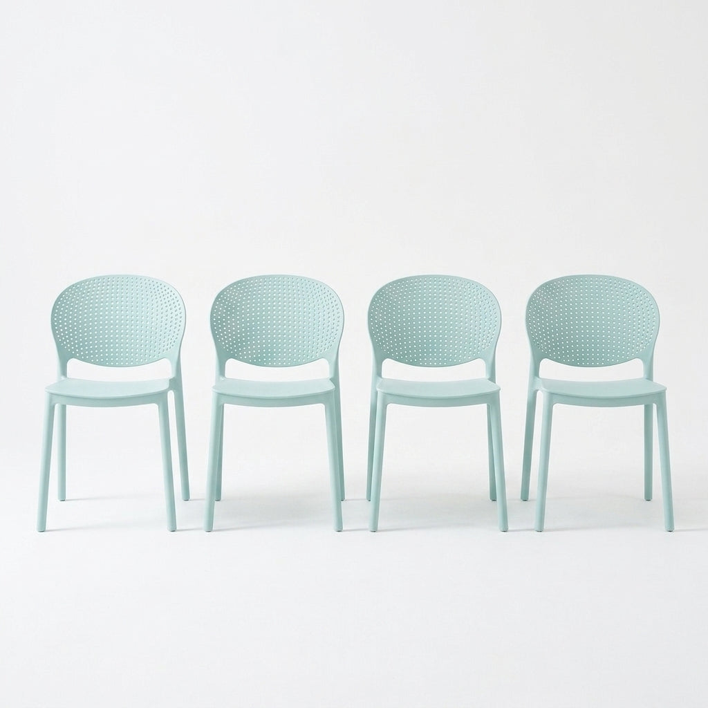 Set de 4 Sillas Florida, Color Azul Claro, con Espaldar y Diseño Moderno