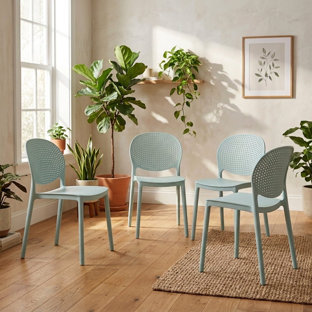 Set de 4 Sillas Florida, Color Azul Claro, con Espaldar y Diseño Moderno