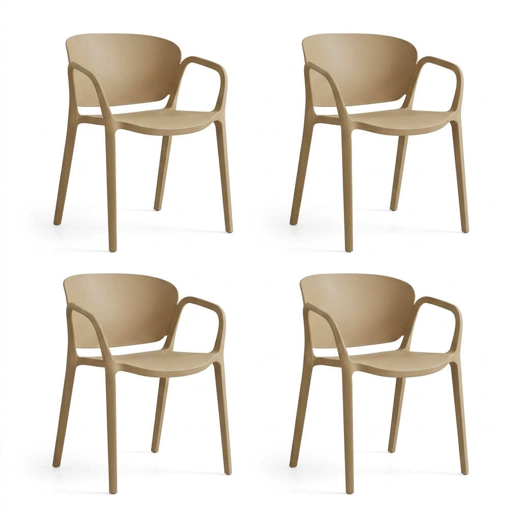 Set de 4 Sillas con Brazos California, Khaki, con Espaldar y Diseño Minimalista