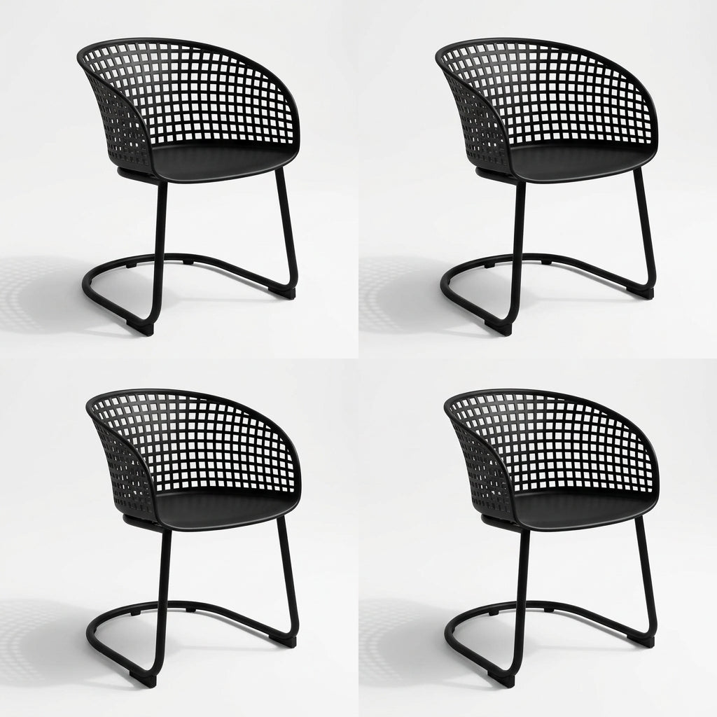 Set de 4 Sillas con Brazos Calcuta, Negra, con Patas Metálica