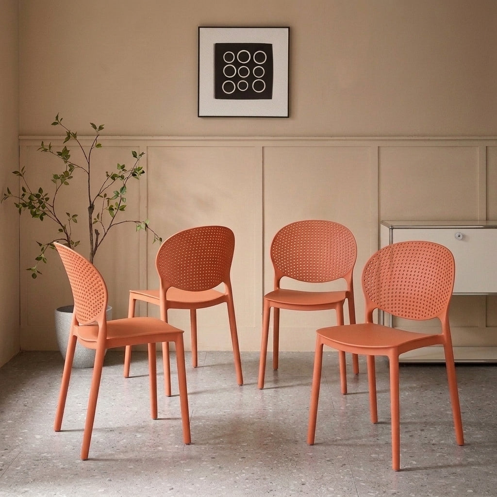 Set de 4 Sillas Florida, Color Terracota, con Espaldar y Diseño Moderno